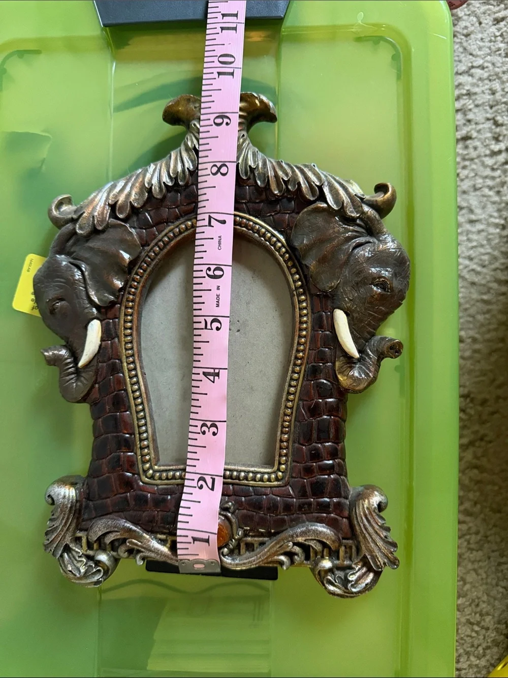 Antique-Style Elephant Motif Resin Photo Frame in Brown and Gold